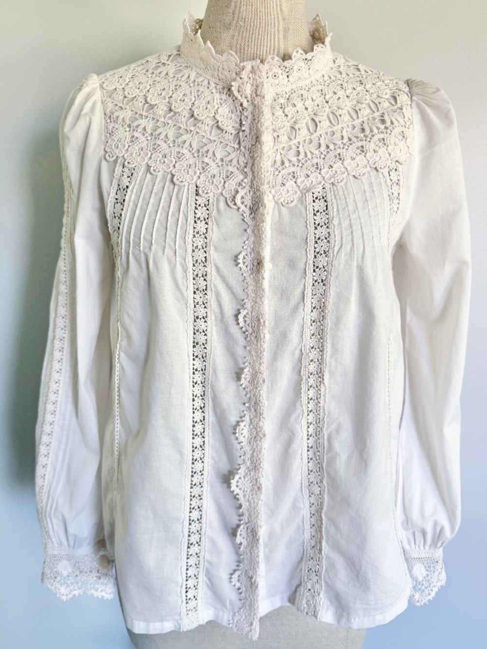 Romantic Lacy Cotton Blouse, Size M